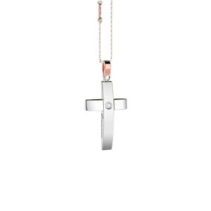ZANCAN COLLANA CROCE ORO BIANCO E ROSA CON DIAMANTE