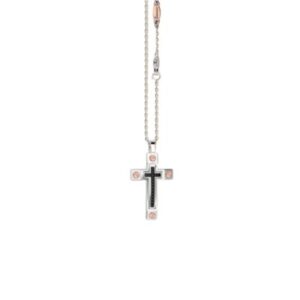 ZANCAN COLLANA CROCE ORO BIANCO E ROSA