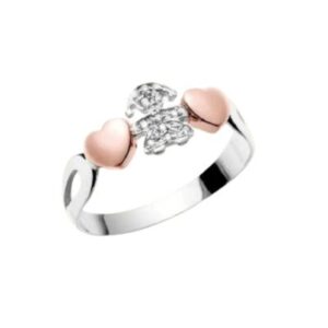 LE BEBÈ ANELLO ORO BIANCO CON BIMBA PAVÈ E CUORI ORO ROSA