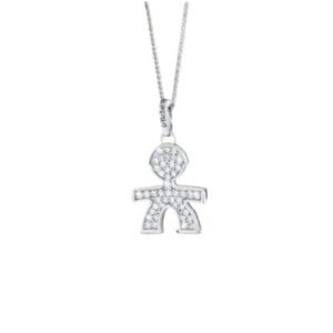 LE BEBÈ COLLANA ORO BIANCO SAGOMA BIMBO PAVE' DIAMANTI