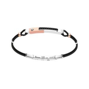 ZANCAN BRACCIALE CORDA ORO ROSA E ARGENTO CON PIETRE NERE