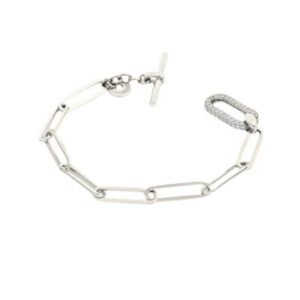 UNOAERRE BRACCIALE ARGENTO CATENA PIATTA CENTRALE PAVE'