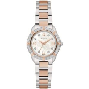 BULOVA OROLOGIO ACCIAIO E ROSE' QUADRANTE MADREPERLA E DIAMANTI
