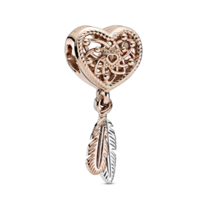 PANDORA CHARM CUORE ROSÈ CON PIUME