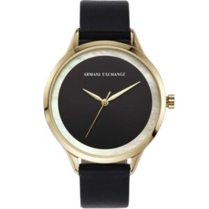 ARMANI EXCHANGE OROLOGIO PELLE NERO QUADRANTE ACCIAIO DORATO