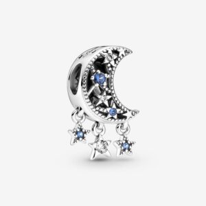 PANDORA LUNA PAVÈ BLU CON STELLE PENDENTI