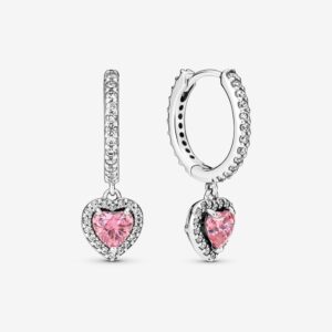 PANDORA ORECCHINI CERCHI CON PENDENTE CUORE ROSA