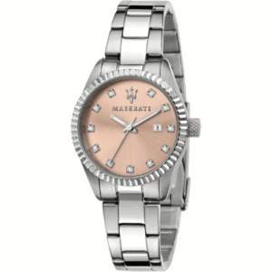MASERATI OROLOGIO ACCIAIO QUADRANTE SALMONE E ZIRCONI