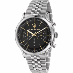 MASERATI OROLOGIO ACCIAIO QUADRANTE NERO CON DETTAGLI GOLD