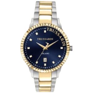 TRUSSARDI OROLOGIO ACCIAIO QUADRANTE BLU DETTAGLI GOLD